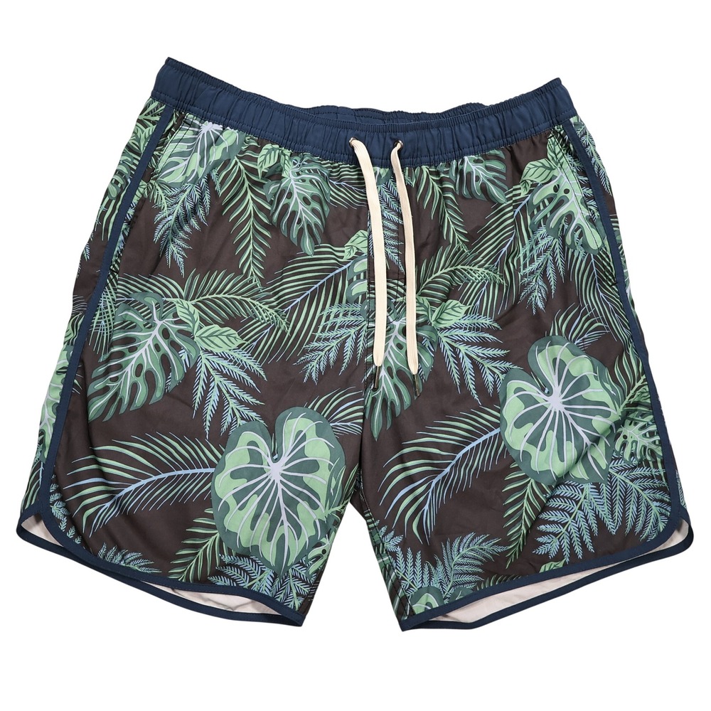 FAIR HARBOR Men's Size XL Navy Evergreen Tropical Leaf Print Anchor Swim Shorts